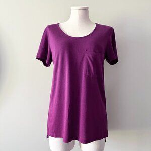 Aritzia Wilfred Free Short Sleeve Top Womens Size XXS Purple Side Slit Loose Fit